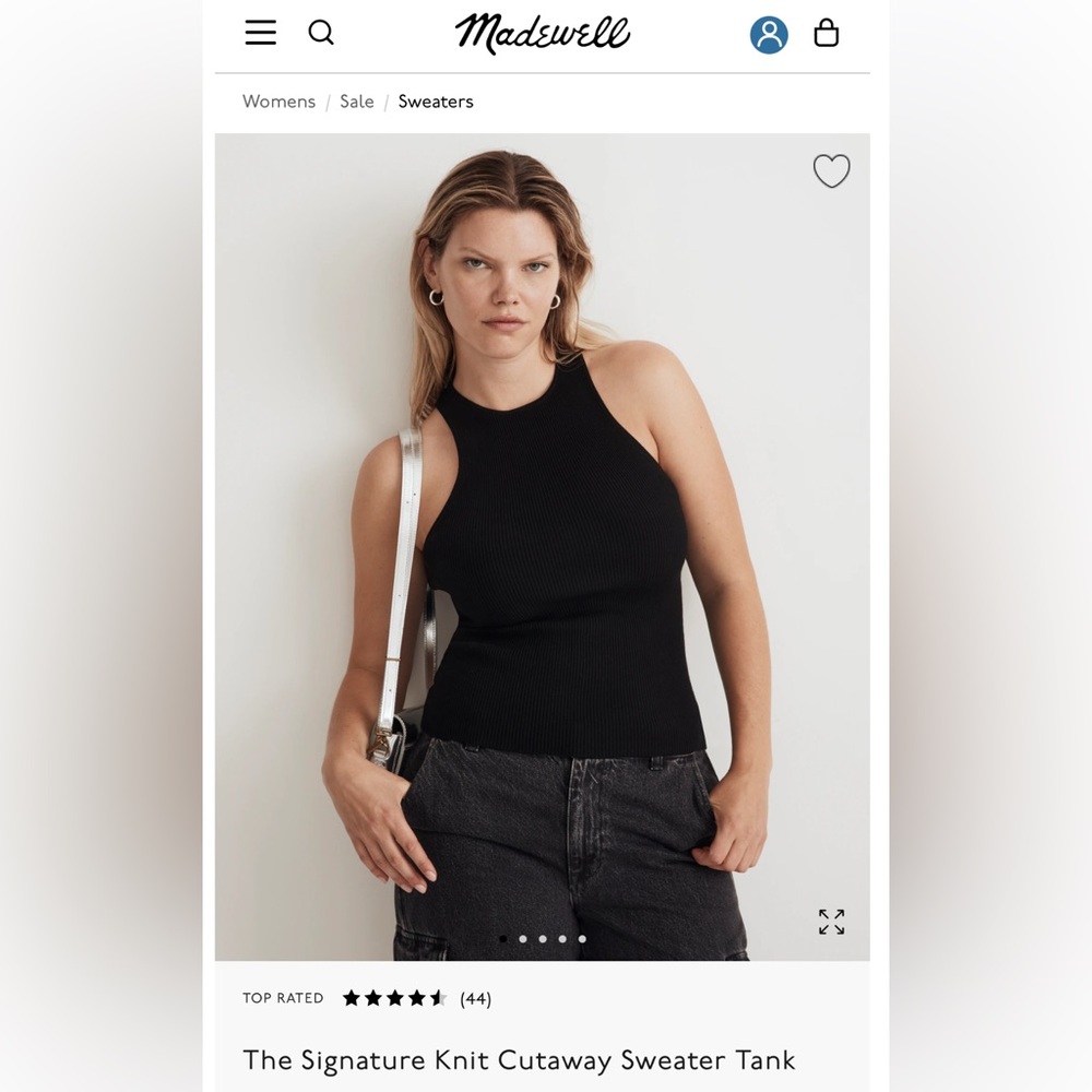 Madewell Signature Knit Cutaway Sweater Tank in True Black - XS